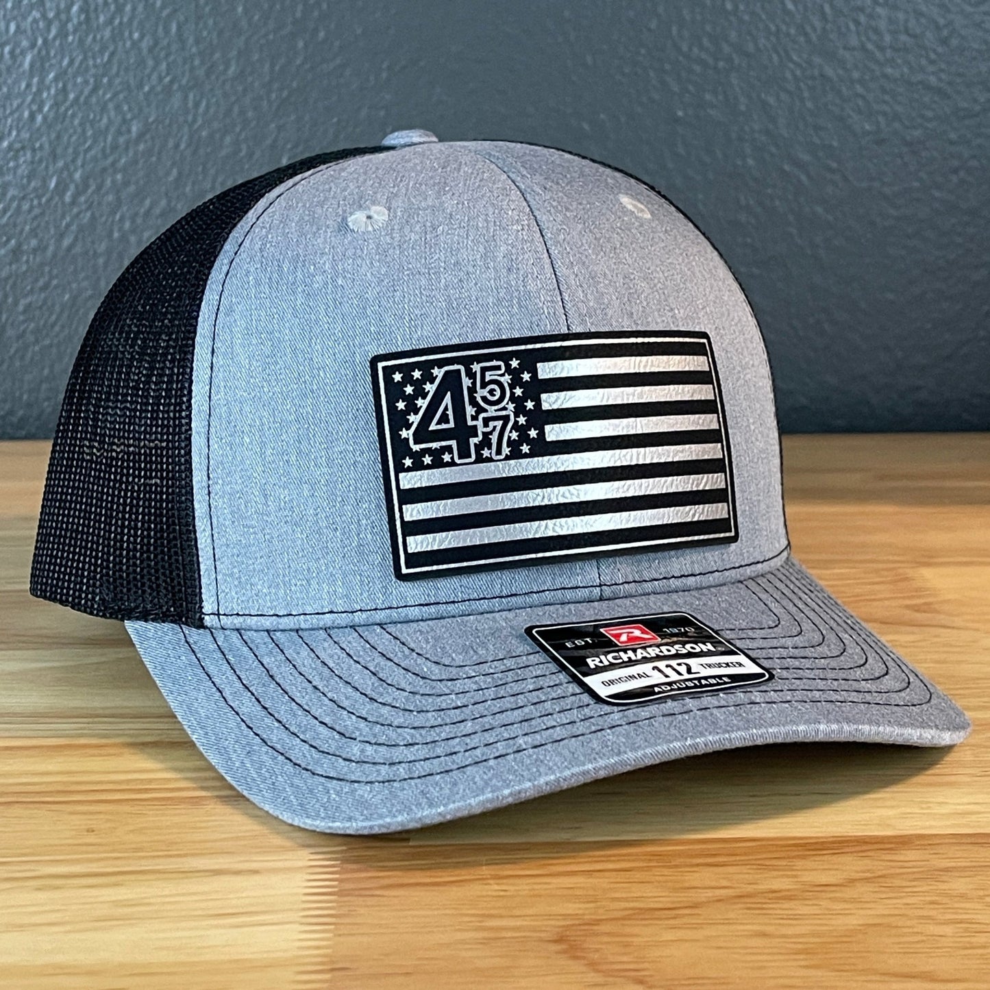 45 47 Inauguration American Flag Patriotic SnapBack Trucker Leather Patch Hat Blk/Silv - Hollow Point Society - Patch Hat