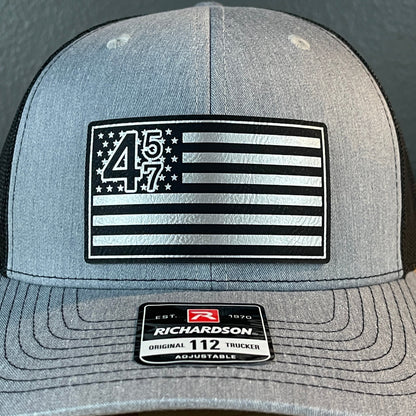 45 47 Inauguration American Flag Patriotic SnapBack Trucker Leather Patch Hat Blk/Silv - Hollow Point Society - Patch Hat