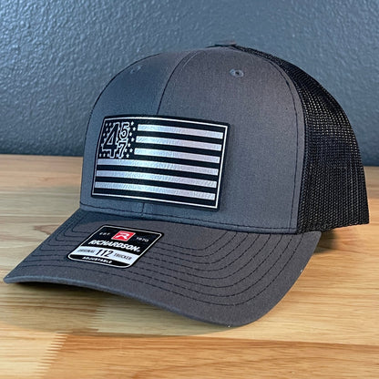 45 47 Inauguration American Flag Patriotic SnapBack Trucker Leather Patch Hat Charcoal Blk/Silv - Hollow Point Society - Patch Hat