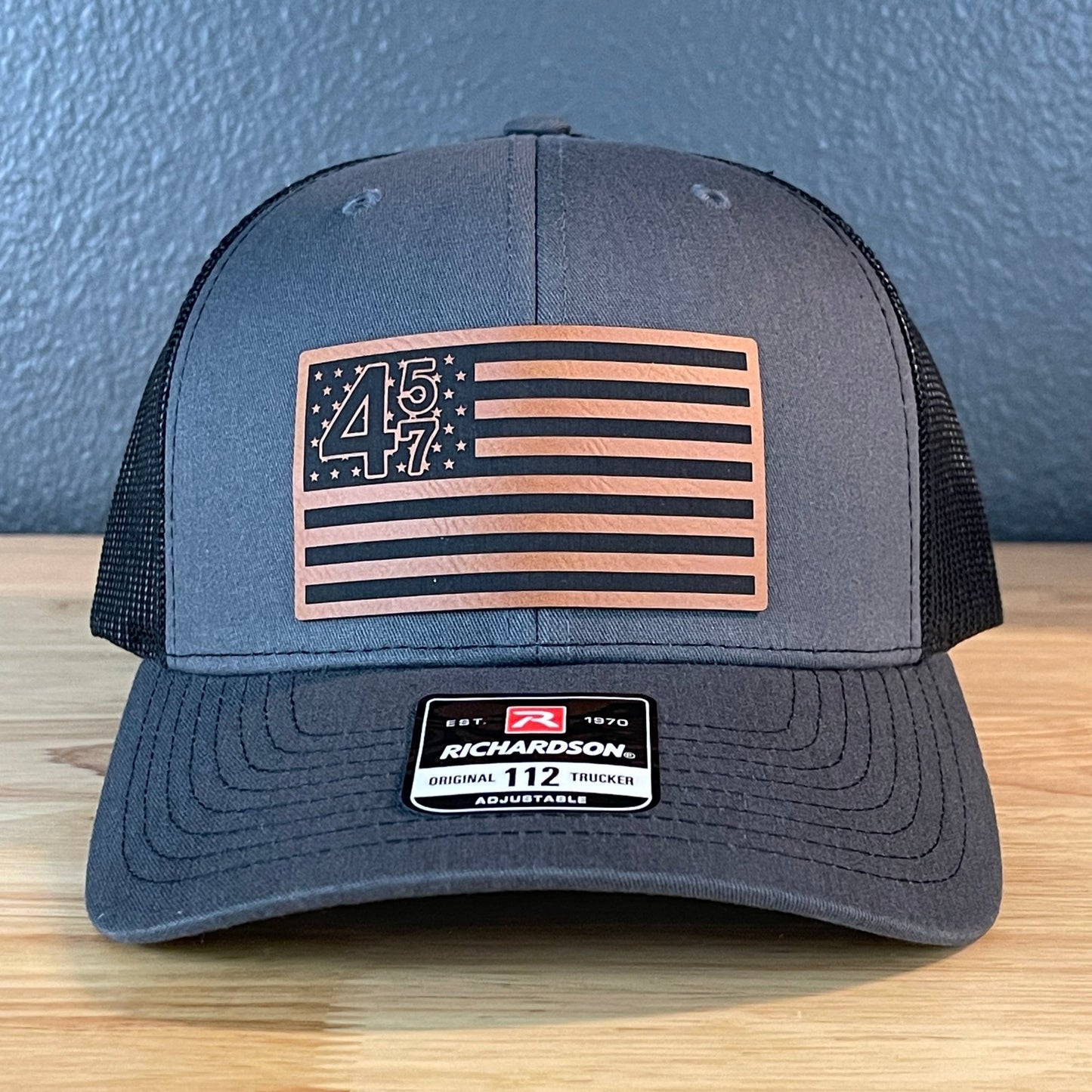 45 47 Inauguration American Flag Patriotic SnapBack Trucker Rawhide Leather Patch Hat Charcoal - Hollow Point Society - Patch Hat