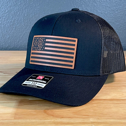 45 47 Inauguration American Flag Patriotic SnapBack Trucker Rawhide Leather Patch Hat - Hollow Point Society - Patch Hat