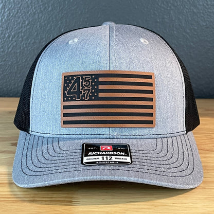 45 47 Inauguration American Flag Patriotic SnapBack Trucker Rawhide Leather Patch Hat - Hollow Point Society - Patch Hat