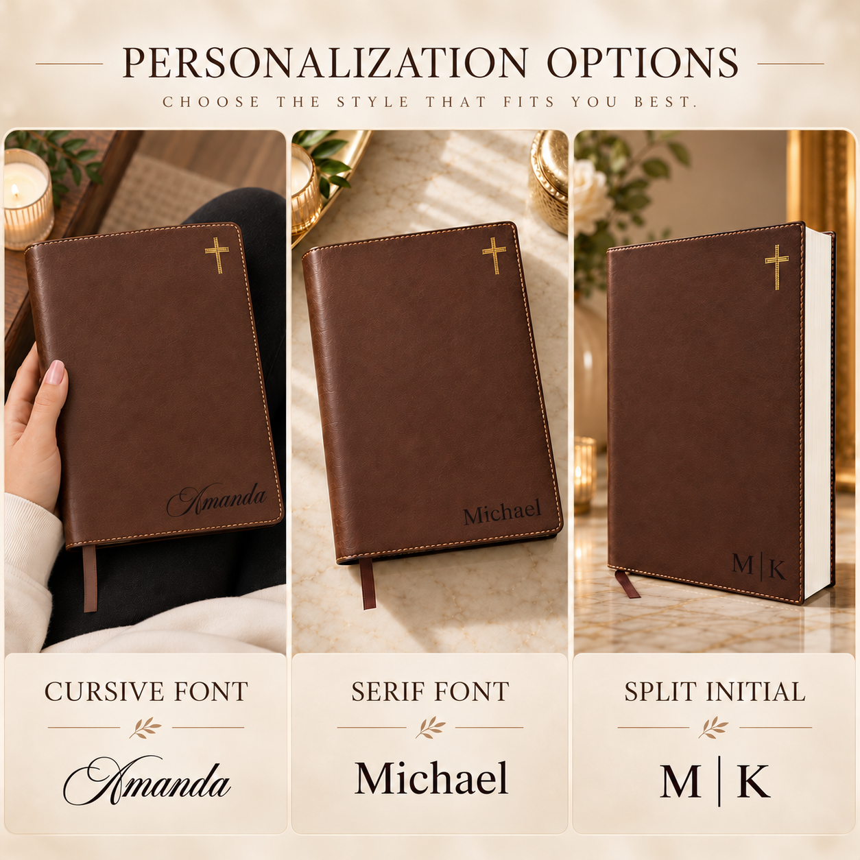 Personalized NIV Journal Bible – Engraved Brown Leathersoft Bible with Name or Monogram