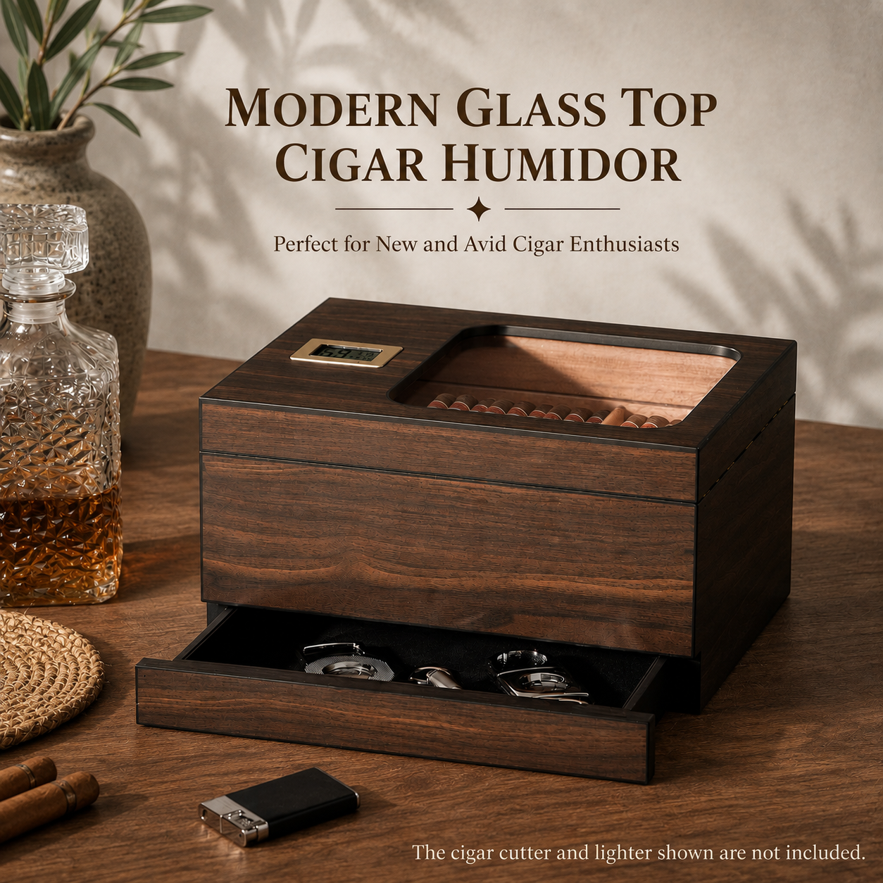 Personalized Cigar Humidor with Digital Hygrometer