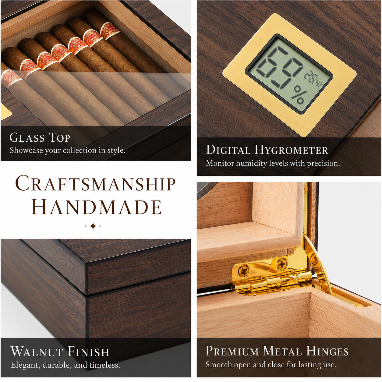 Personalized Cigar Humidor with Digital Hygrometer