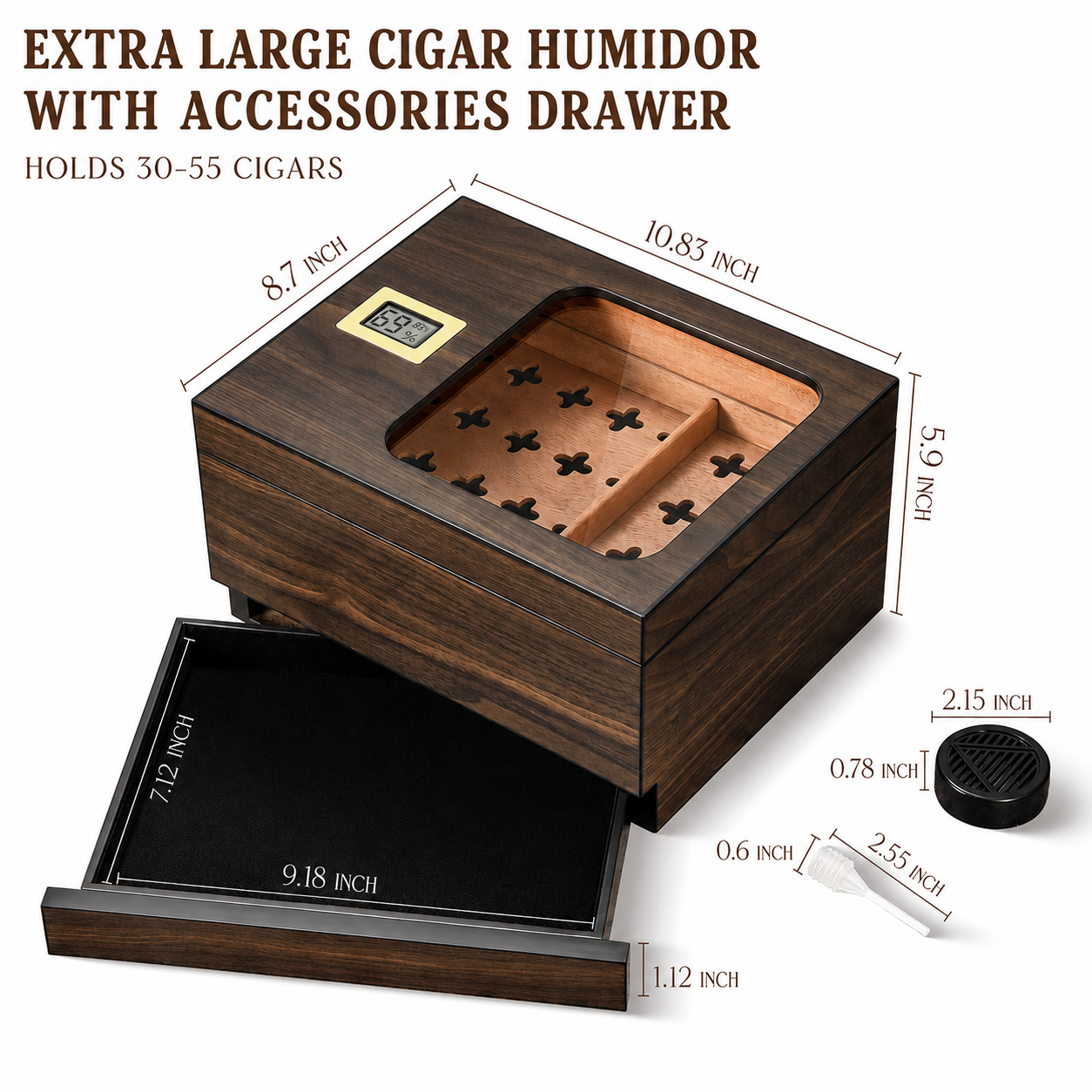 Personalized Cigar Humidor with Digital Hygrometer