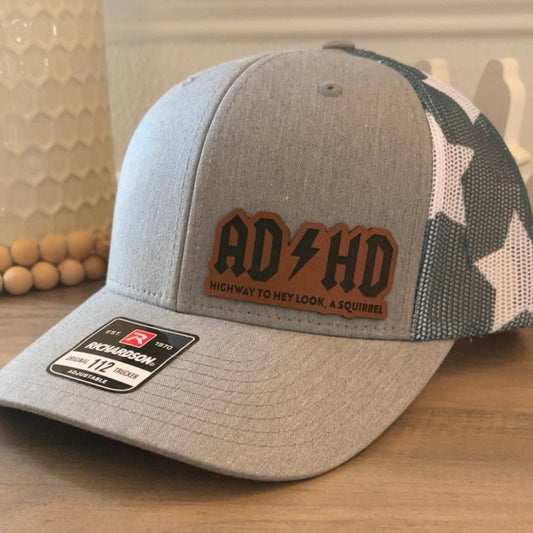 ADHD, Hey Look A Squirrel Funny Leather Patch Hat Stars & Stripes - Hollow Point Society - Patch Hat