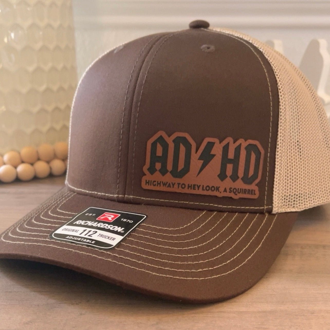 ADHD Hey Look A Squirrel Side Leather Patch Hat Brown – Hollow Point ...