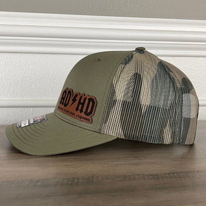 ADHD Highway To Hey Look, A Squirrel Funny Leather Patch Hat Green/Camo - Hollow Point Society - Patch Hat