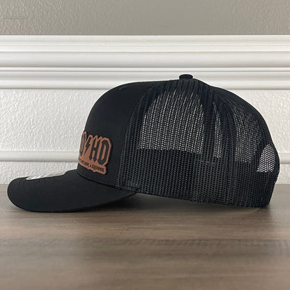 ADHD Highway to Hey Look, A Squirrel Side Leather Patch Hat Black - Hollow Point Society - Patch Hat