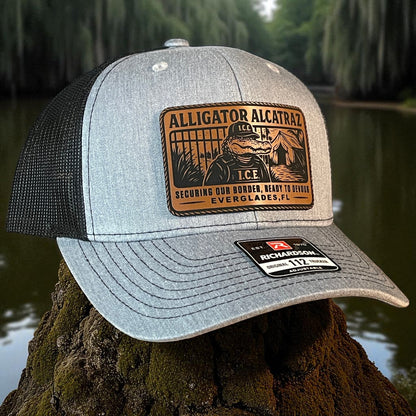 Alligator Alcatraz Swamp ICE Funny Leather Patch SnapBack Trucker Hat - Hollow Point Society - Patch Hat