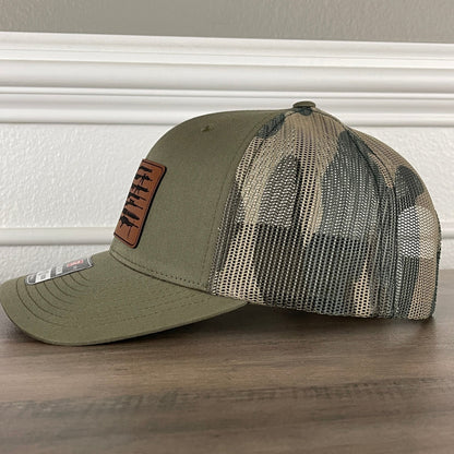 American Flag 2nd Amendment 2A Patriotic Leather Patch Hat Green/Camo - Hollow Point Society - Patch Hat