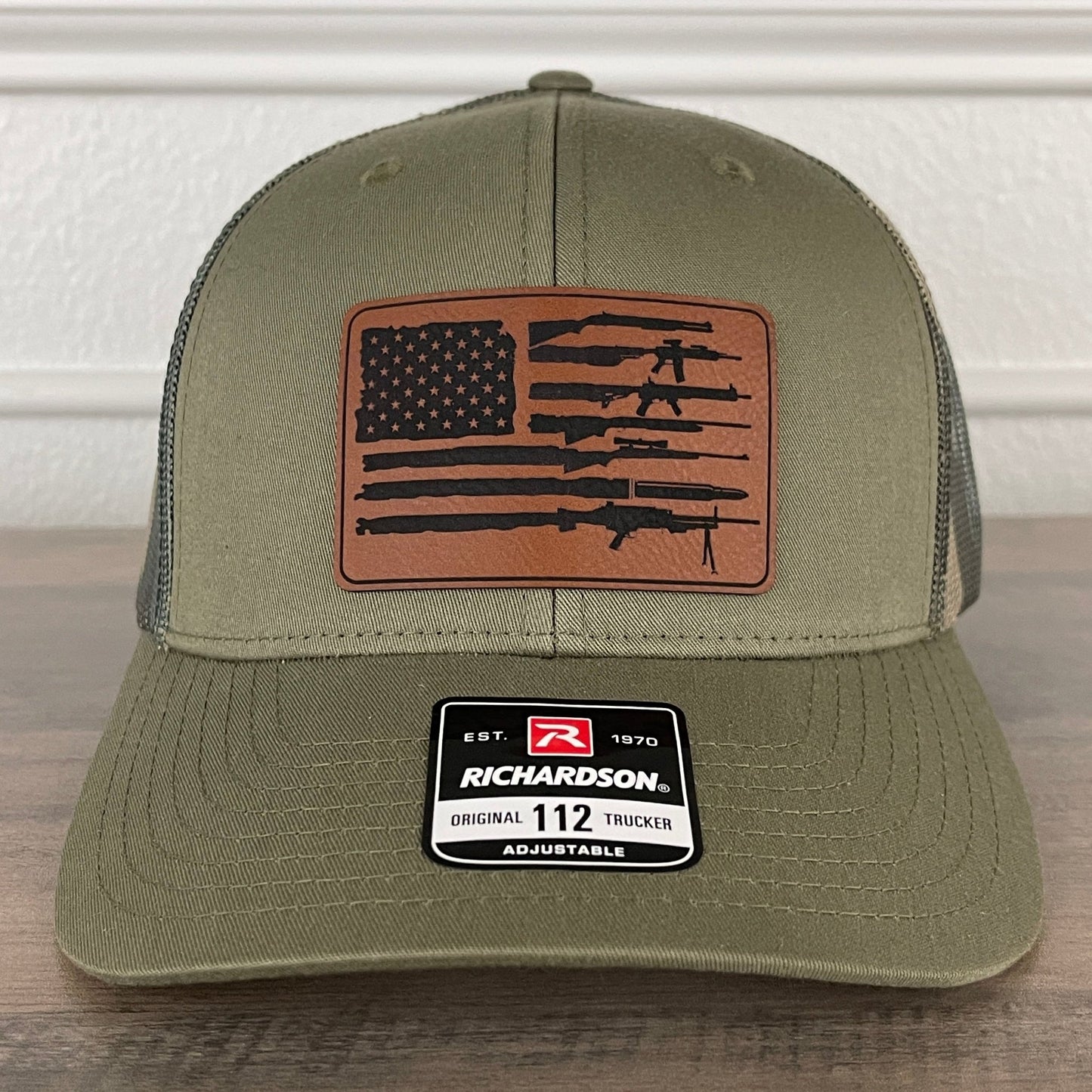 American Flag 2nd Amendment 2A Patriotic Leather Patch Hat Green/Camo - Hollow Point Society - Patch Hat