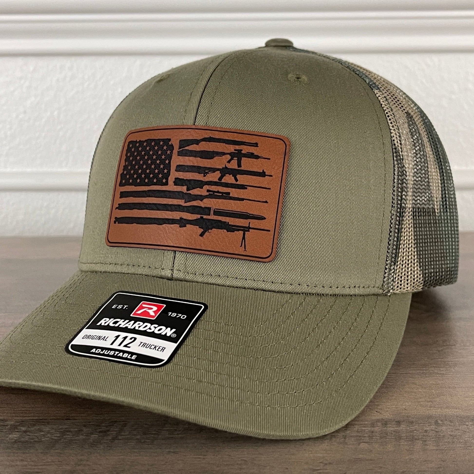 American Flag 2nd Amendment 2A Patriotic Leather Patch Hat Green/Camo - Hollow Point Society - Patch Hat