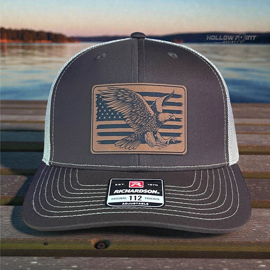 American Flag Eagle Leather Patch Hat Brown - Hollow Point Society - Patch Hat