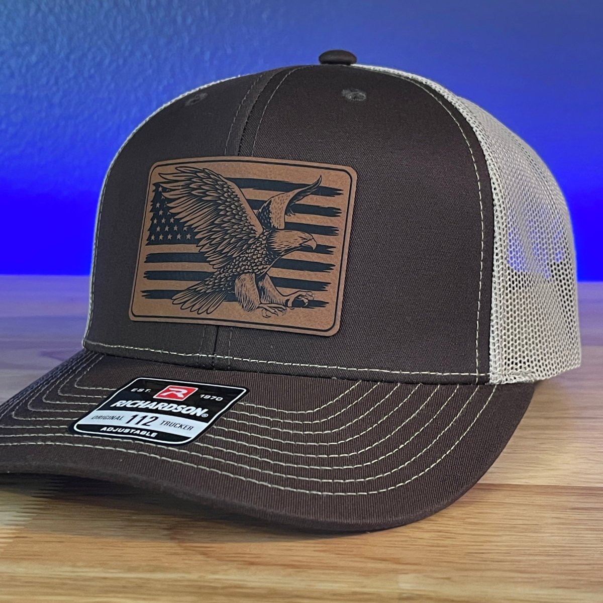 American Flag Eagle Leather Patch Hat Brown - Hollow Point Society - Patch Hat
