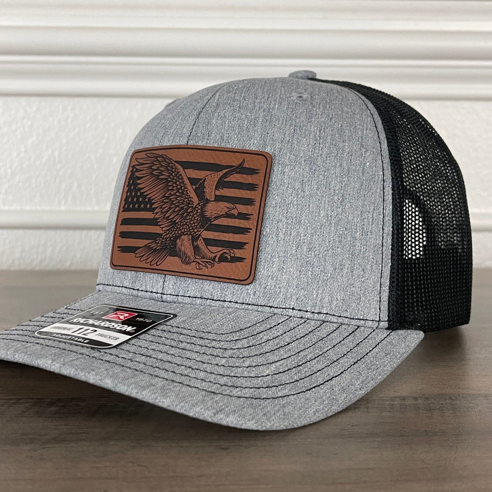 American Flag Eagle Leather Patch Hat Richardson 112 Snapback Trucker - Hollow Point Society - Patch Hat