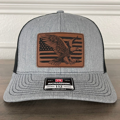 American Flag Eagle Leather Patch Hat Richardson 112 Snapback Trucker - Hollow Point Society - Patch Hat