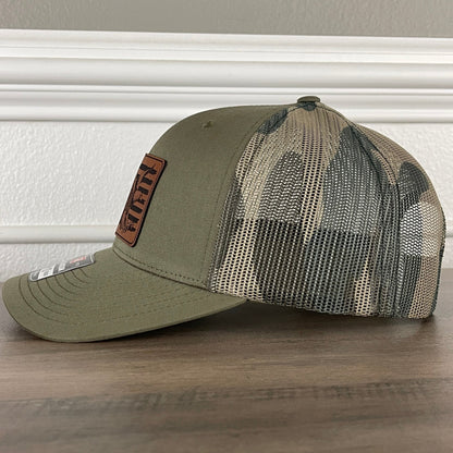 American Flag Eagle Patriotic Leather Patch Hat Green/Camo - Hollow Point Society - Patch Hat