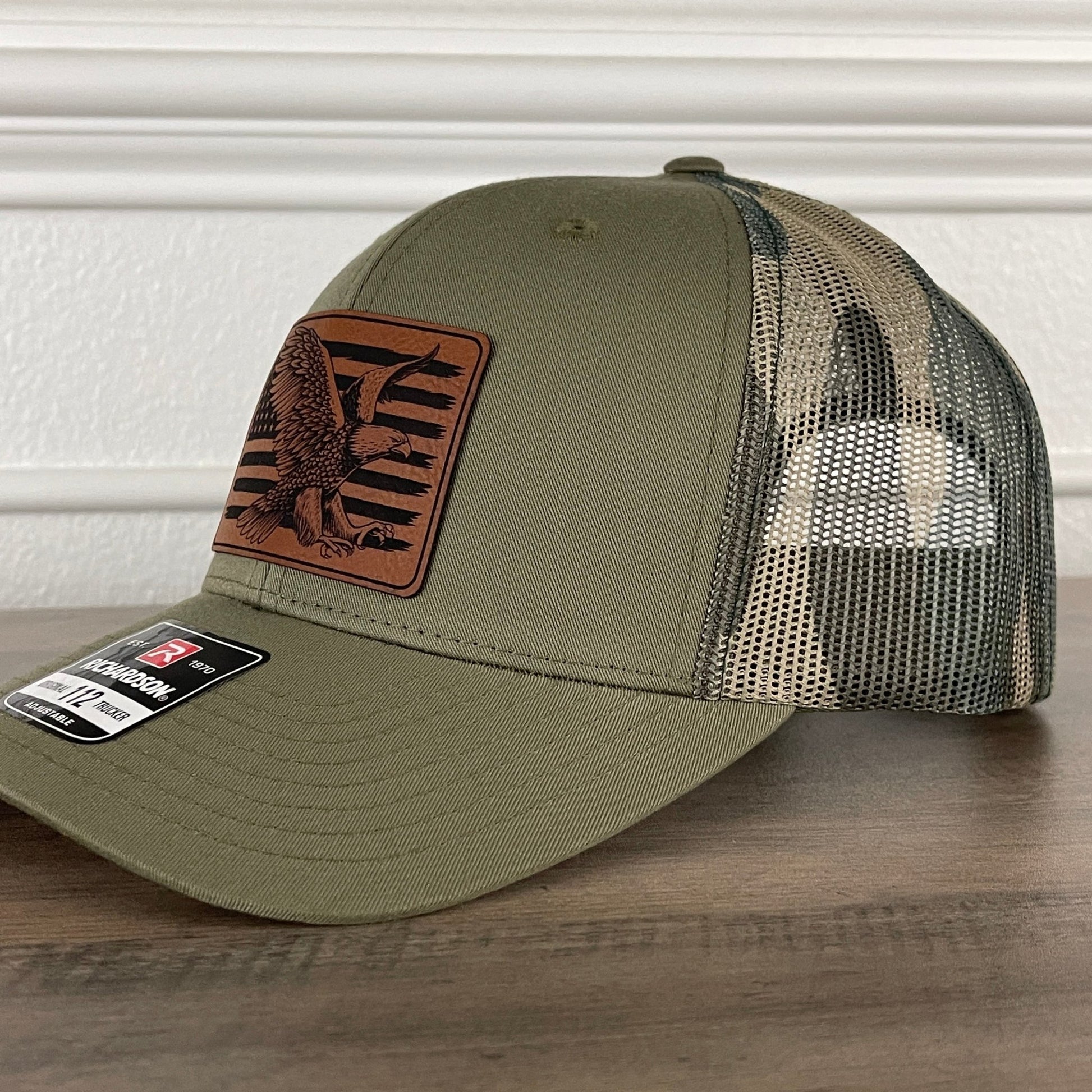 American Flag Eagle Patriotic Leather Patch Hat Green/Camo - Hollow Point Society - Patch Hat