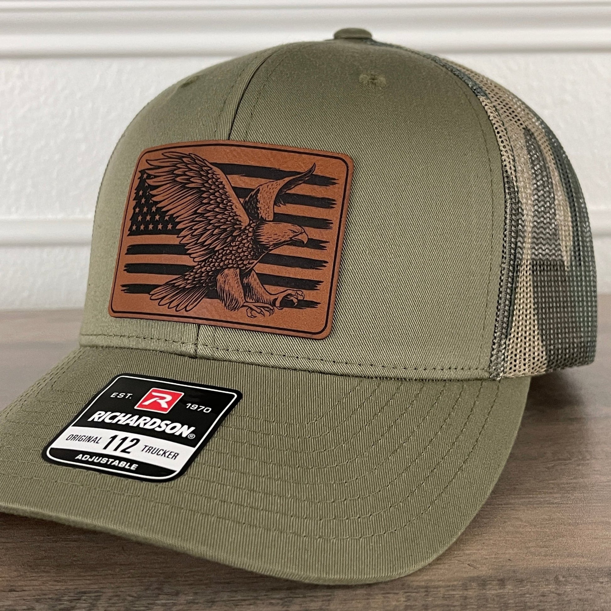 American Flag Eagle Patriotic Leather Patch Hat Green/Camo - Hollow Point Society - Patch Hat