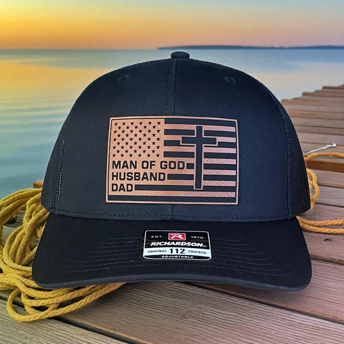 American Flag Man Of God Cross Christian SnapBack Trucker Hat Leather Patch - Hollow Point Society - Patch Hat