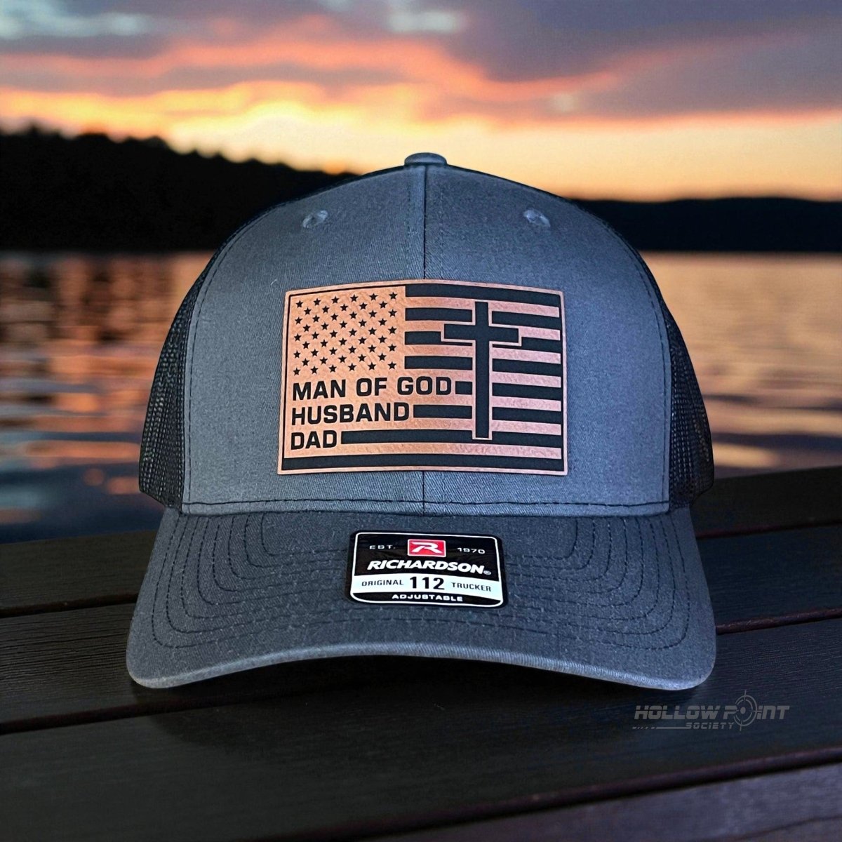 American Flag Man Of God Cross Christian SnapBack Trucker Hat Leather Patch - Hollow Point Society - Patch Hat