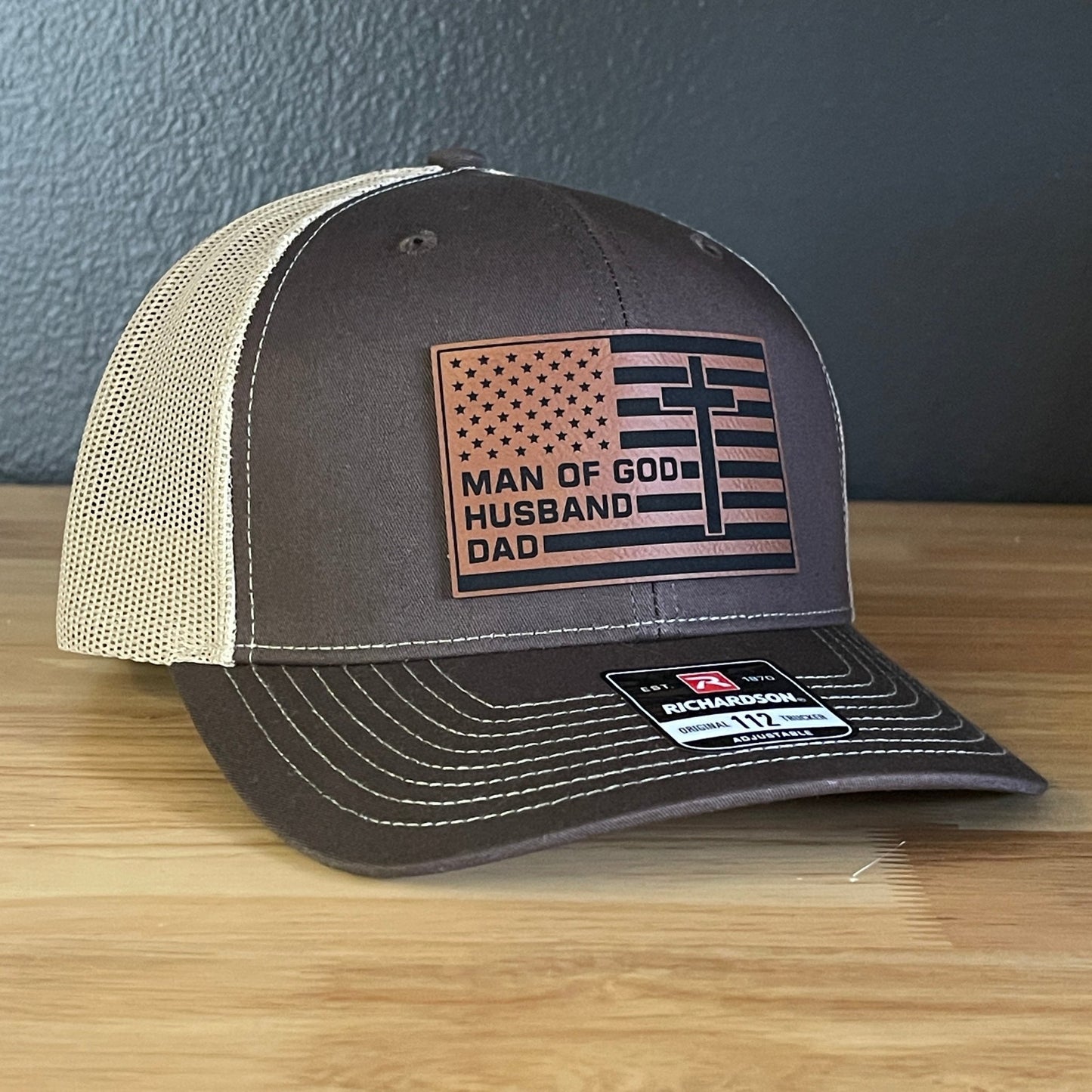 American Flag Man Of God Cross Christian SnapBack Trucker Hat Leather Patch - Hollow Point Society - Patch Hat