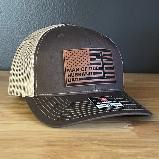 American Flag Man Of God Cross Christian SnapBack Trucker Hat Leather Patch - Hollow Point Society - Patch Hat
