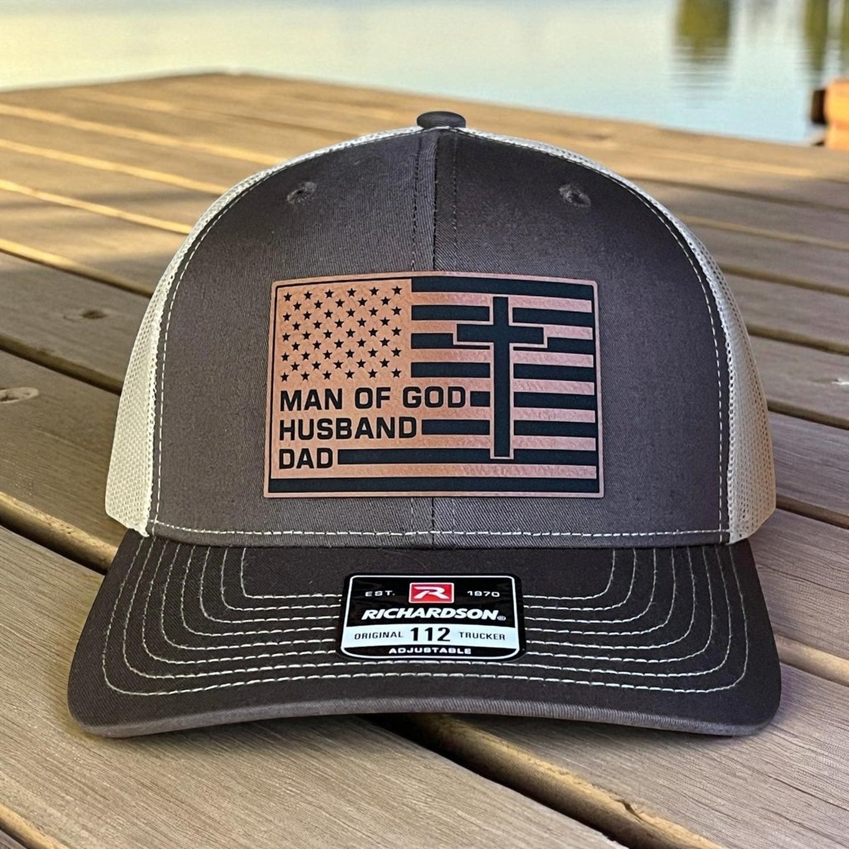 American Flag Man Of God Cross Christian SnapBack Trucker Hat Leather Patch - Hollow Point Society - Patch Hat