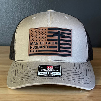 American Flag Man Of God Cross Christian SnapBack Trucker Hat Leather Patch - Hollow Point Society - Patch Hat