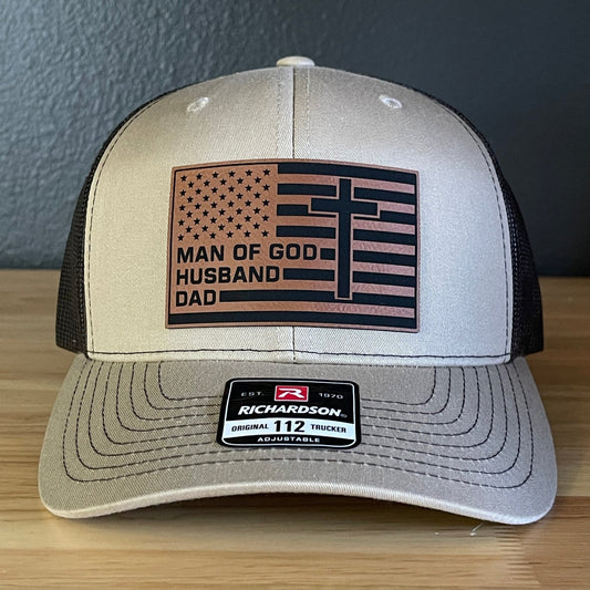 American Flag Man Of God Cross Christian SnapBack Trucker Hat Leather Patch - Hollow Point Society - Patch Hat