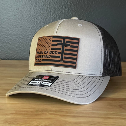 American Flag Man Of God Cross Christian SnapBack Trucker Hat Leather Patch - Hollow Point Society - Patch Hat