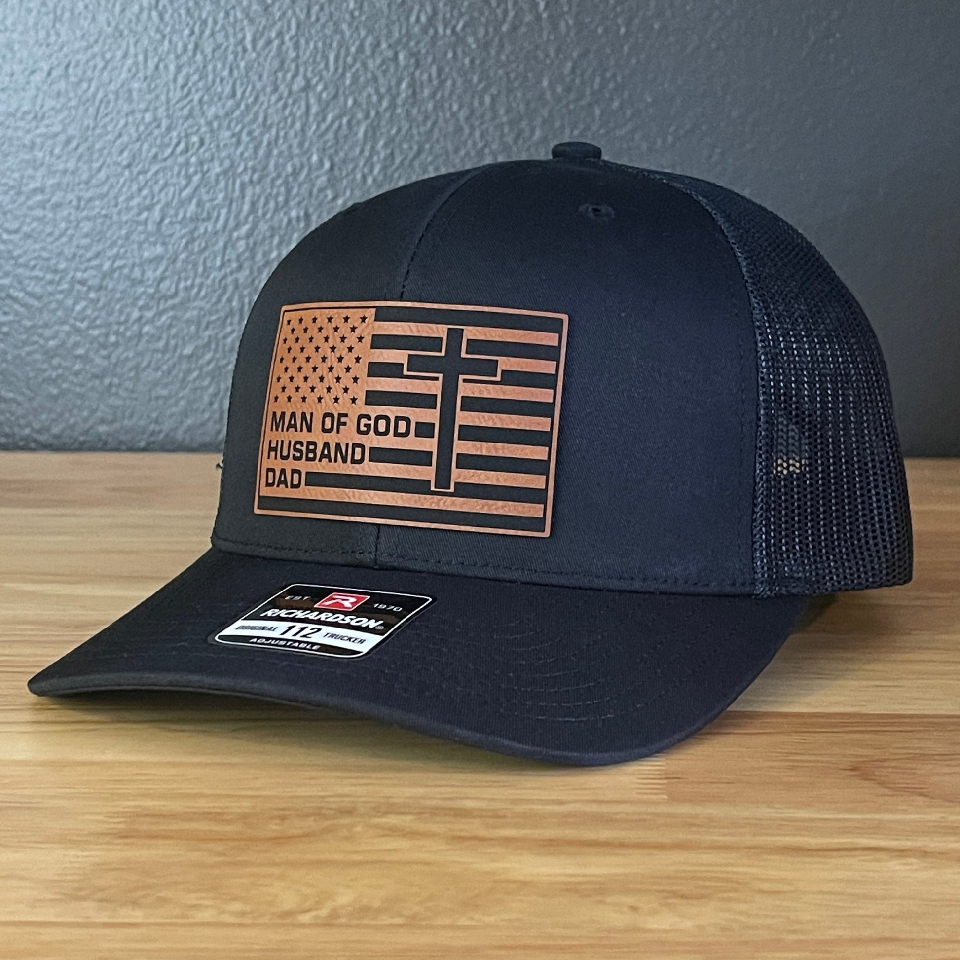American Flag Man Of God Cross Christian SnapBack Trucker Hat Leather Patch - Hollow Point Society - Patch Hat