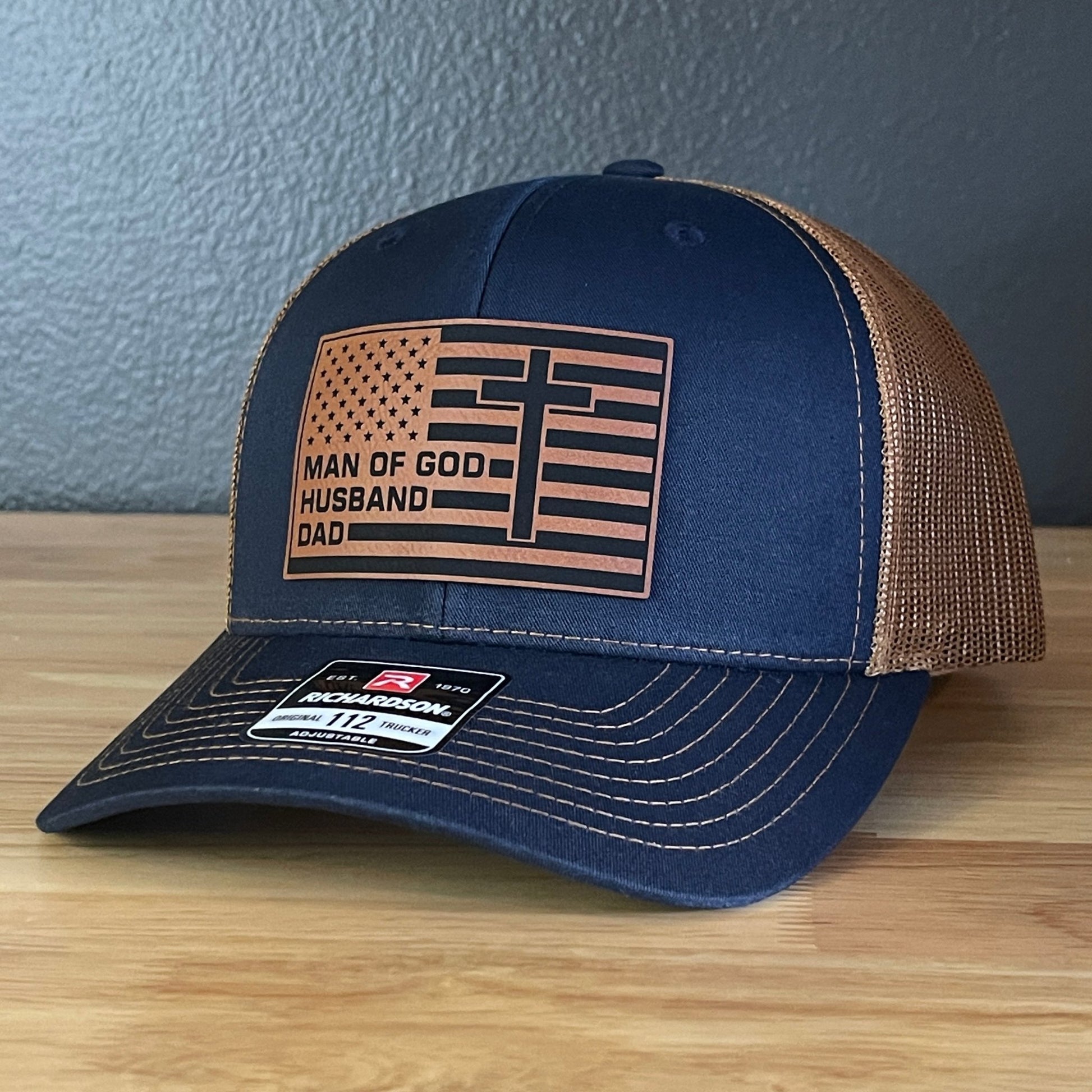 American Flag Man Of God Cross Christian SnapBack Trucker Hat Leather Patch - Hollow Point Society - Patch Hat