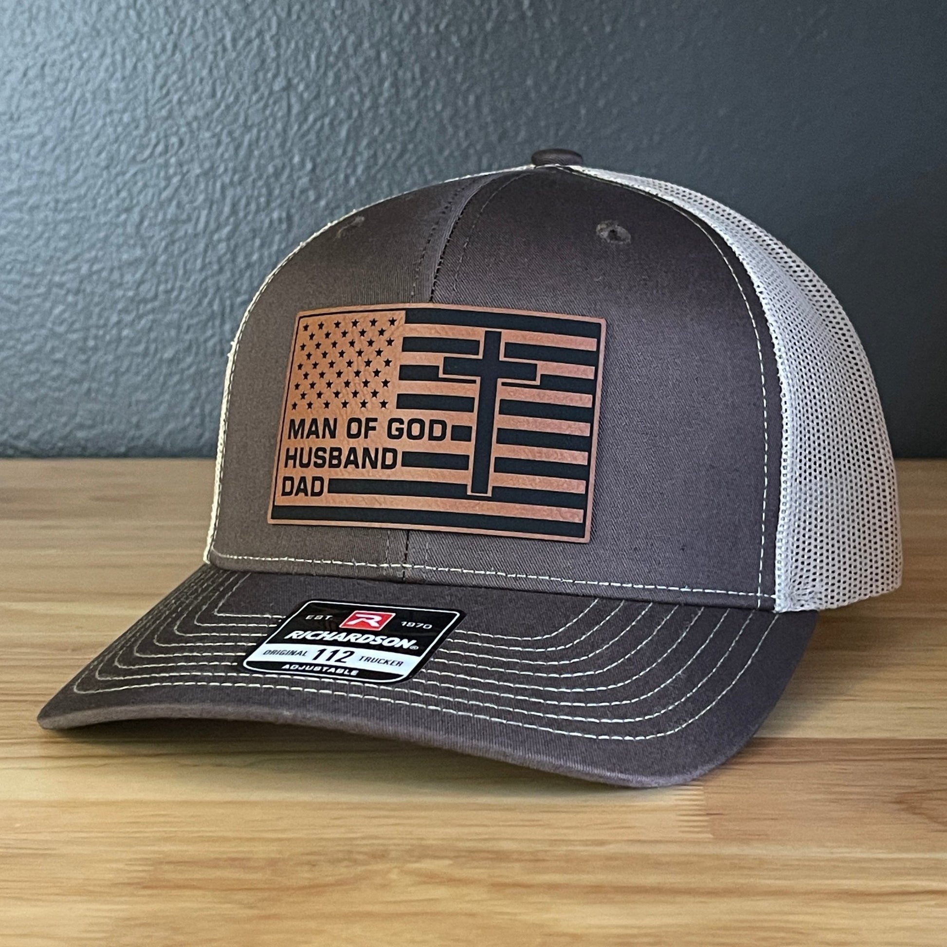 American Flag Man Of God Cross Christian SnapBack Trucker Hat Leather Patch - Hollow Point Society - Patch Hat