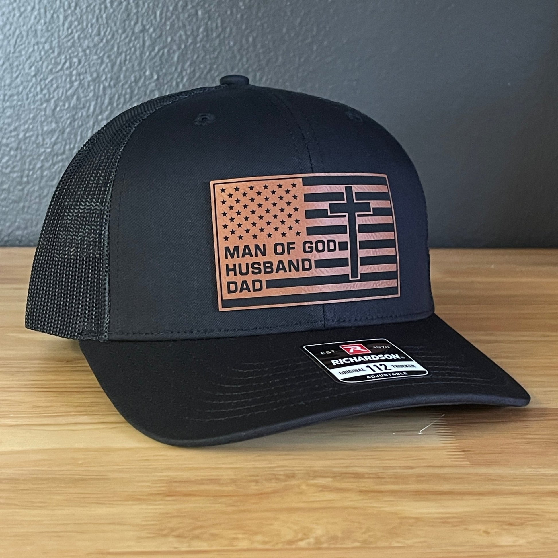 American Flag Man Of God Cross Christian SnapBack Trucker Hat Leather Patch - Hollow Point Society - Patch Hat