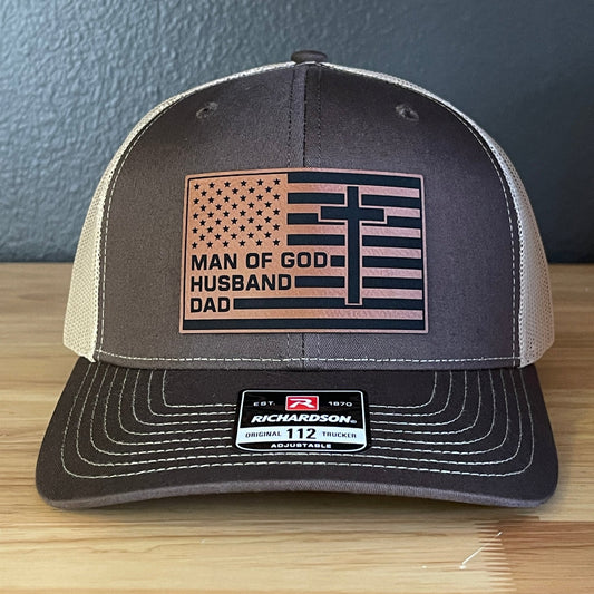 American Flag Man Of God Cross Christian SnapBack Trucker Hat Leather Patch - Hollow Point Society - Patch Hat