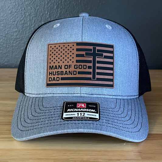 American Flag Man Of God Cross Christian SnapBack Trucker Hat Leather Patch - Hollow Point Society - Patch Hat