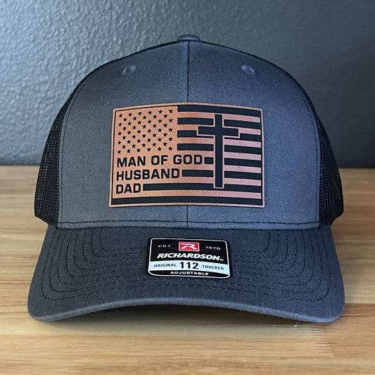 American Flag Man Of God Cross Christian SnapBack Trucker Hat Leather Patch - Hollow Point Society - Patch Hat