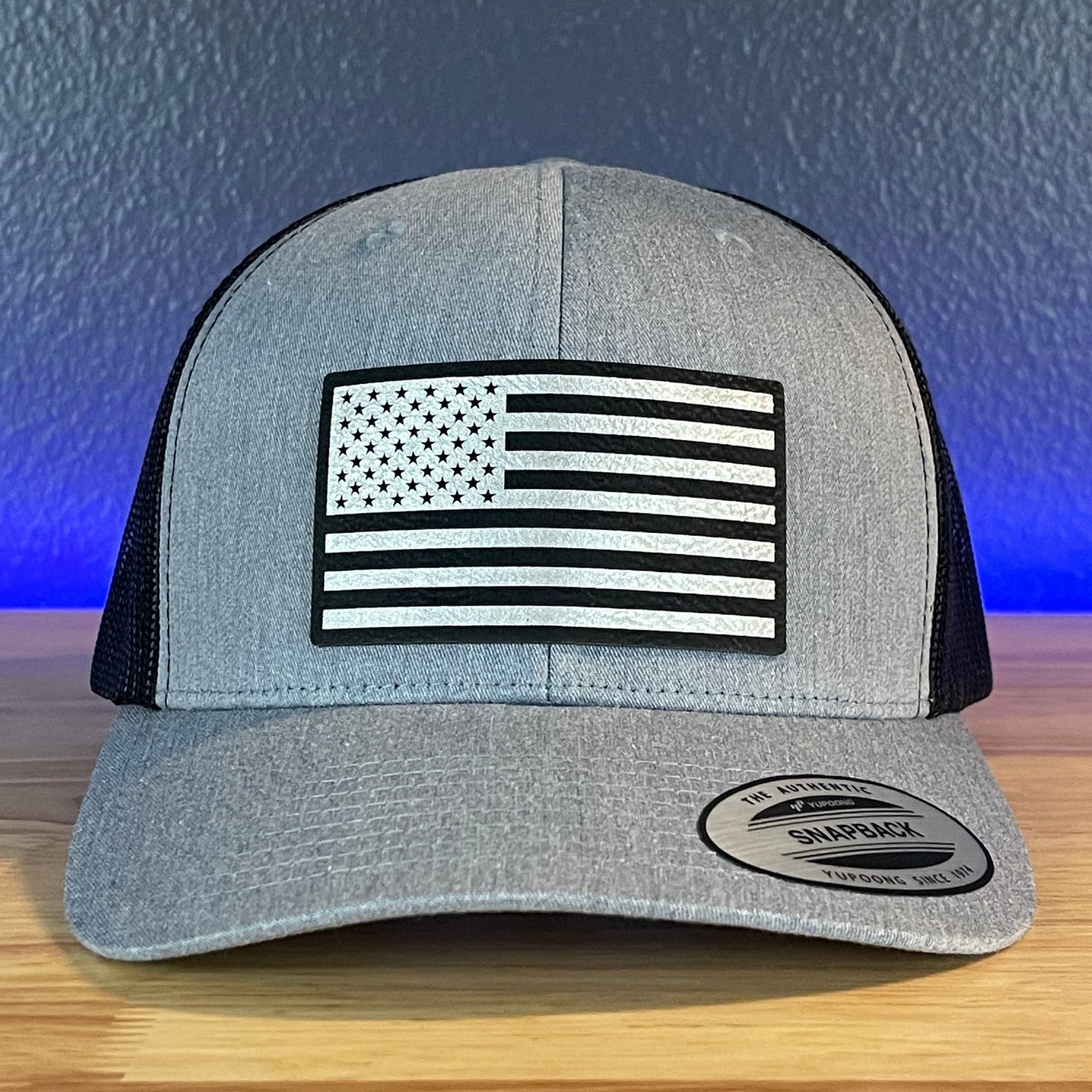 American Flag Patriotic SnapBack Trucker Leather Patch Hat (Blk/Silv) - Hollow Point Society - Patch Hat