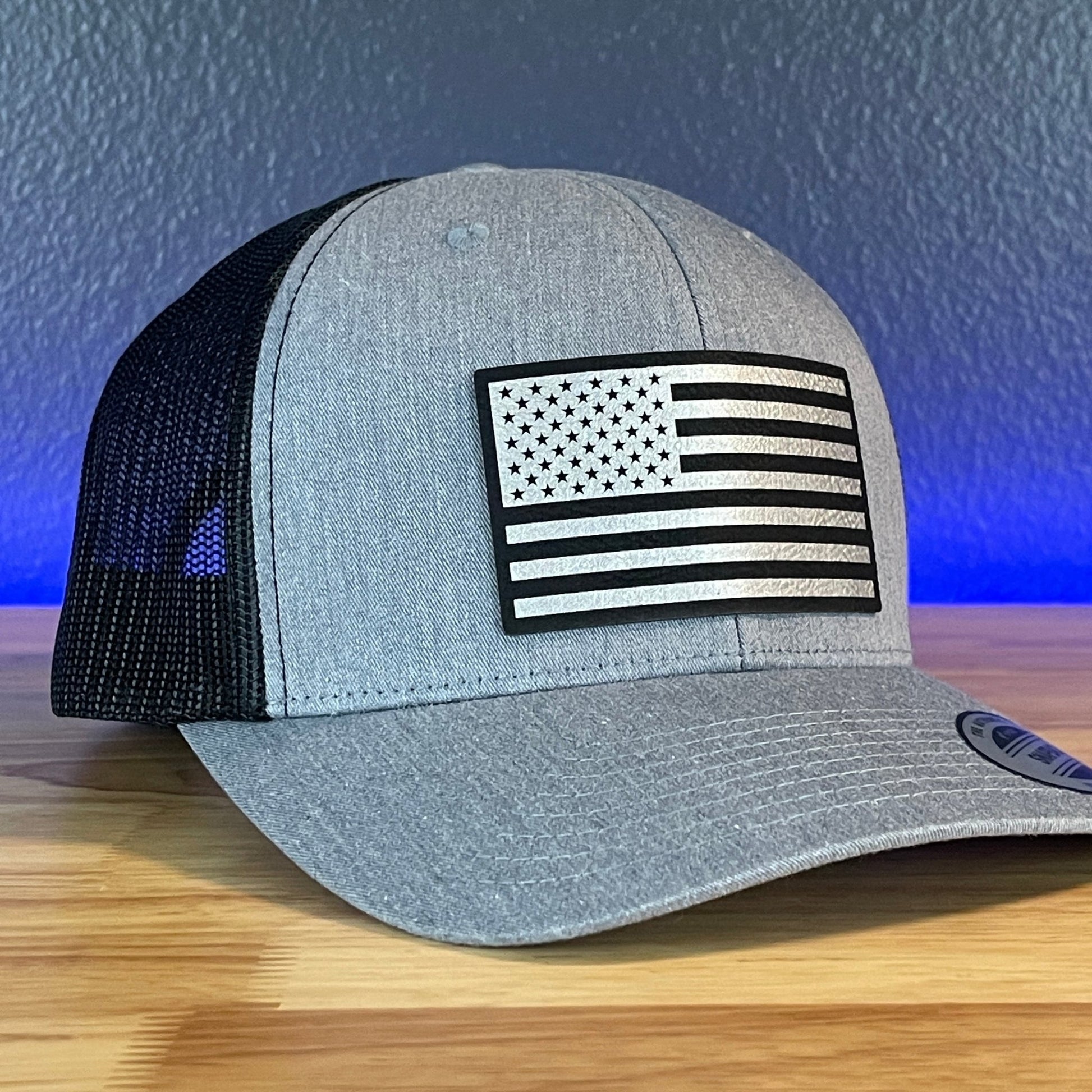 American Flag Patriotic SnapBack Trucker Leather Patch Hat (Blk/Silv) - Hollow Point Society - Patch Hat