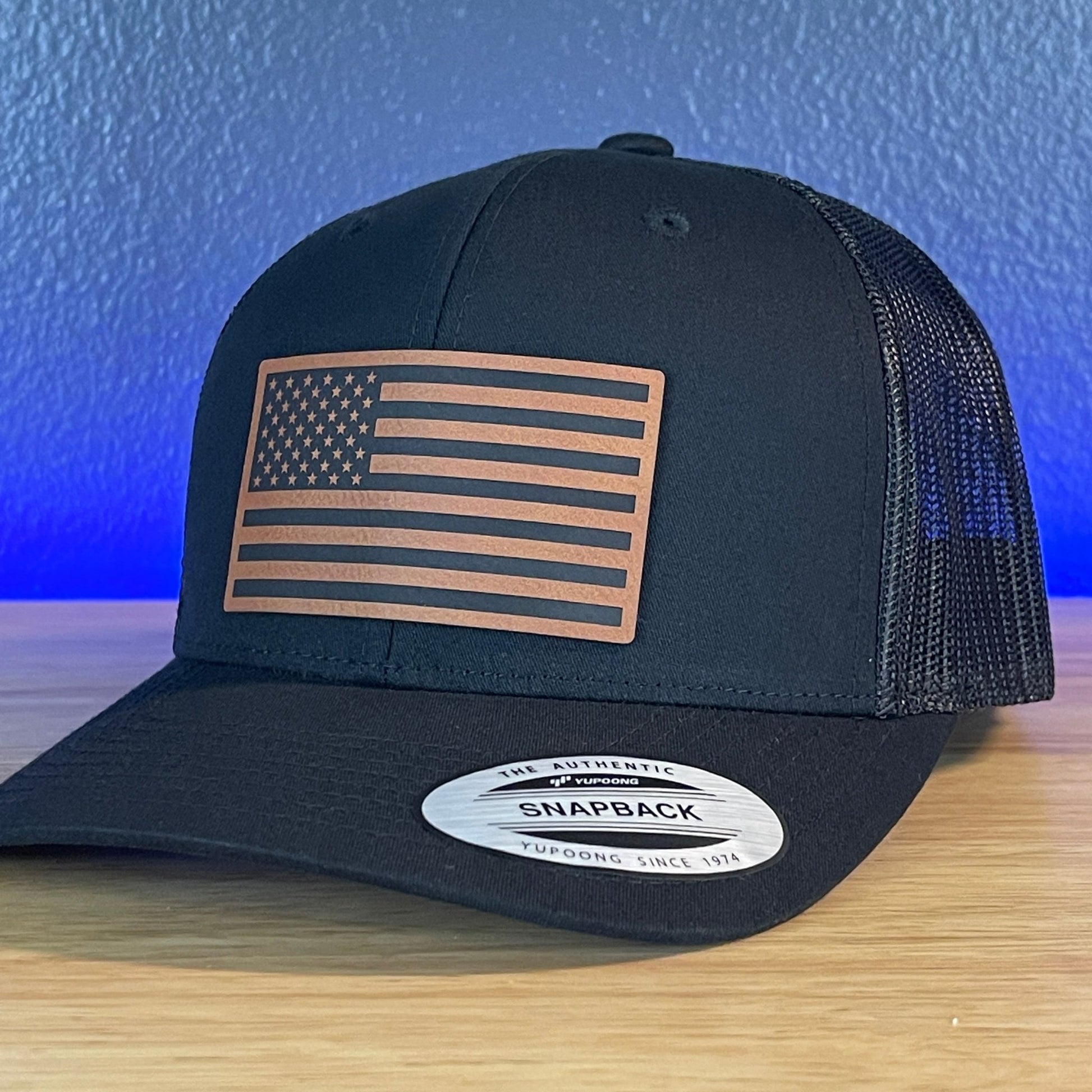 American Flag Patriotic SnapBack Trucker Rawhide Leather Patch Hat Black - Hollow Point Society - Patch Hat