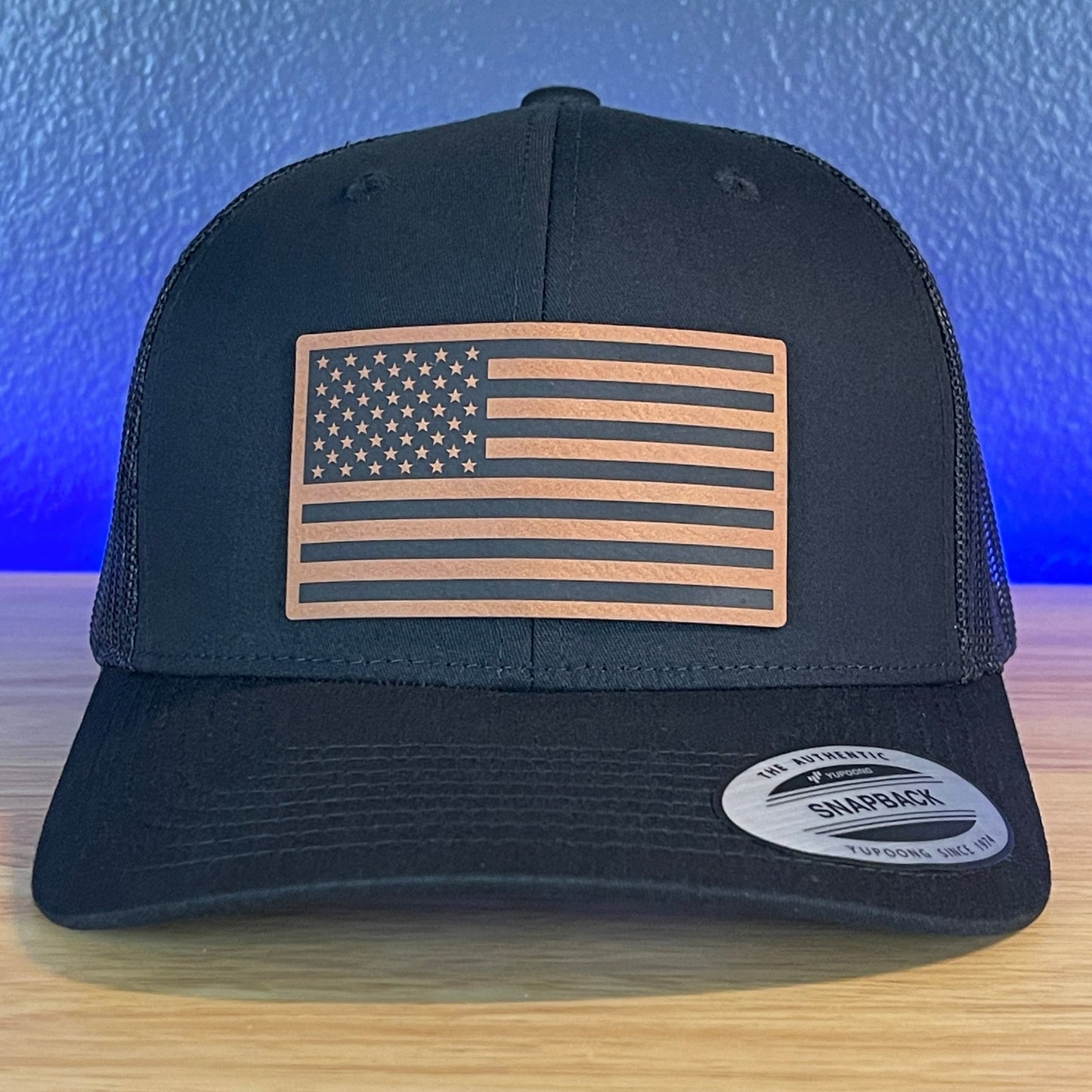 American Flag Patriotic SnapBack Trucker Rawhide Leather Patch Hat Black - Hollow Point Society - Patch Hat