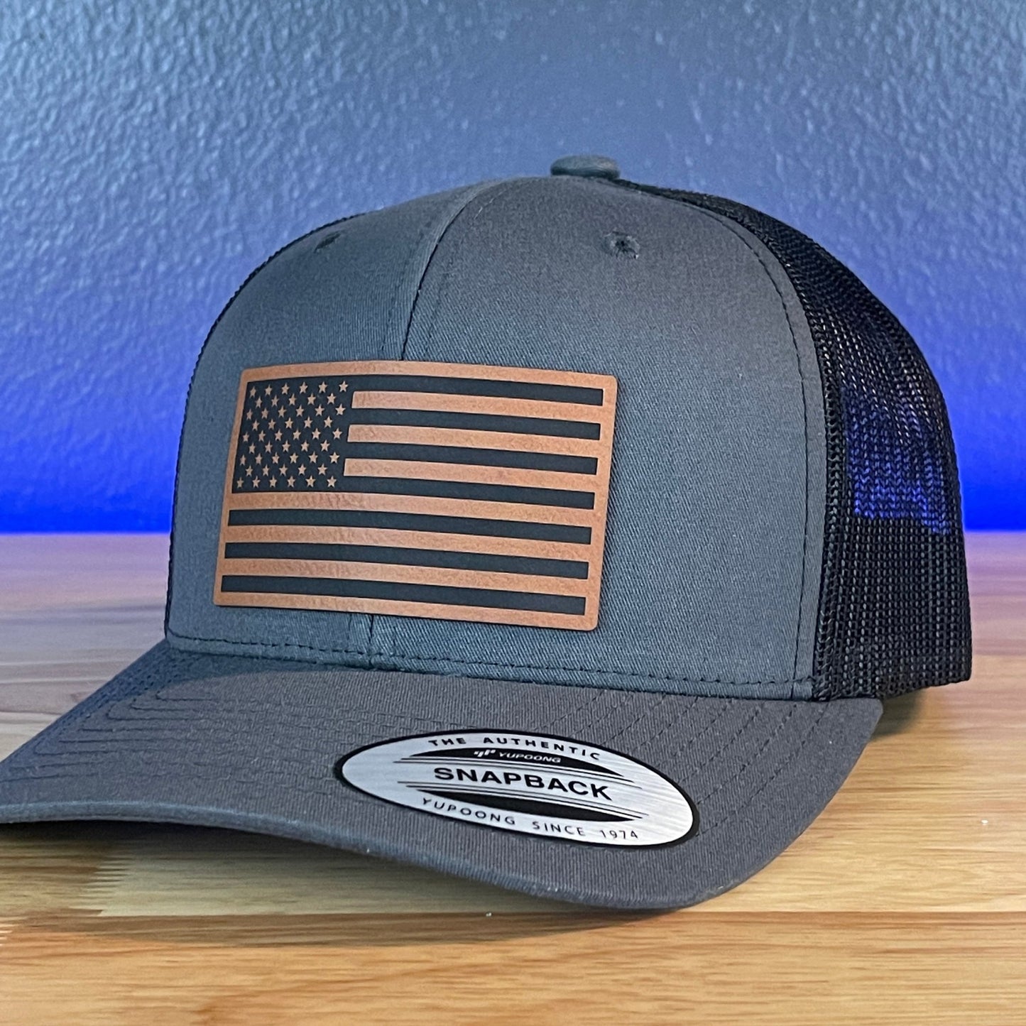 American Flag Patriotic SnapBack Trucker Rawhide Leather Patch Hat Charcoal - Hollow Point Society - Patch Hat