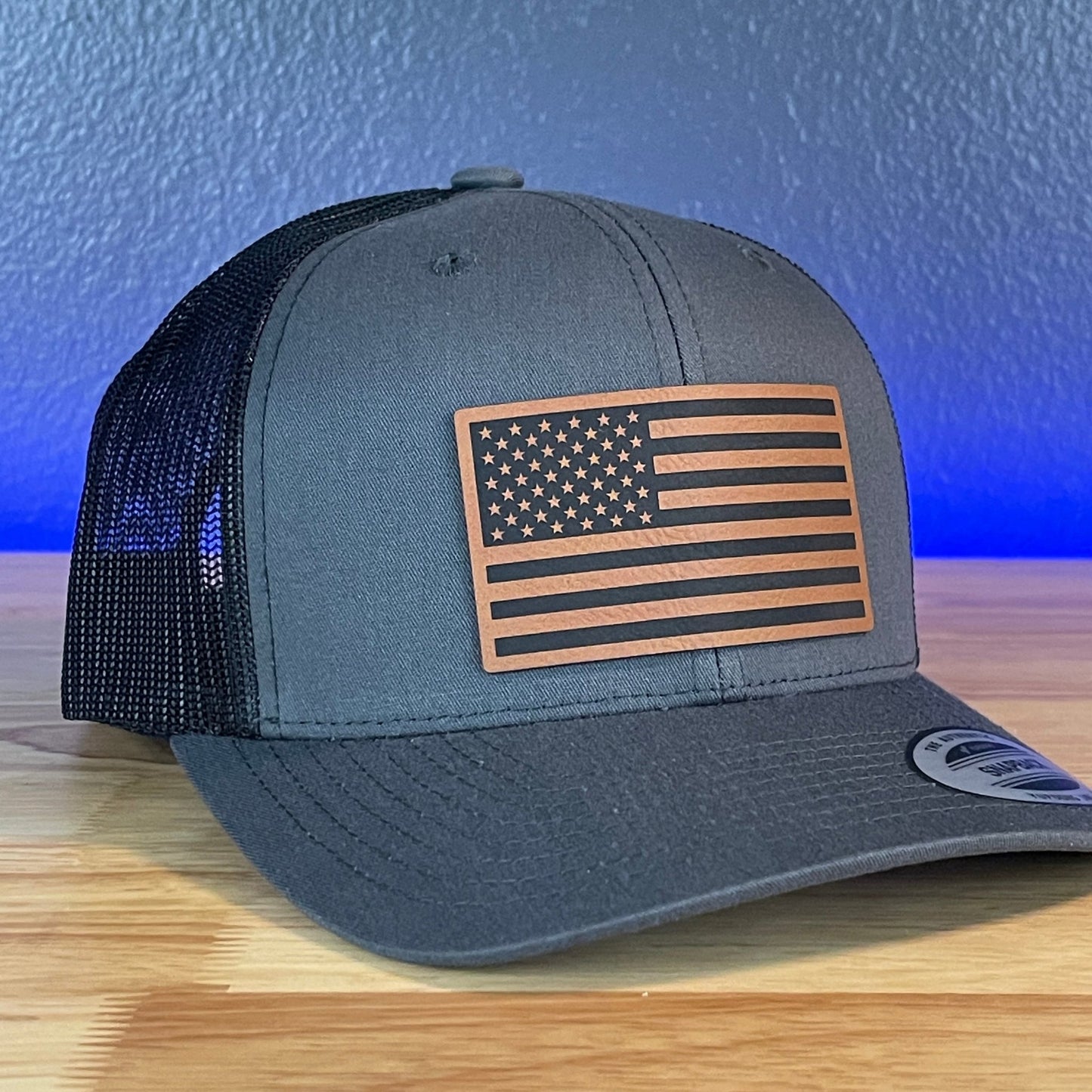 American Flag Patriotic SnapBack Trucker Rawhide Leather Patch Hat Charcoal - Hollow Point Society - Patch Hat