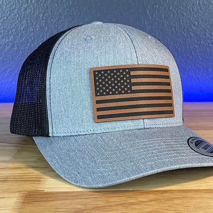 American Flag Patriotic SnapBack Trucker Rawhide Leather Patch Hat - Hollow Point Society - Patch Hat