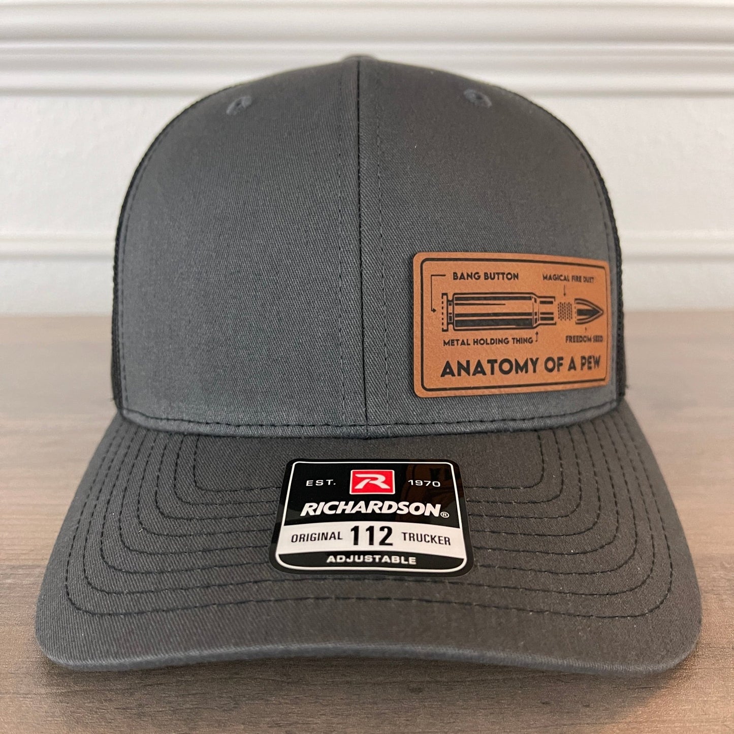 Anatomy Of A Pew 2A 2nd Amendment Leather Patch Hat Charcoal - Hollow Point Society - Patch Hat