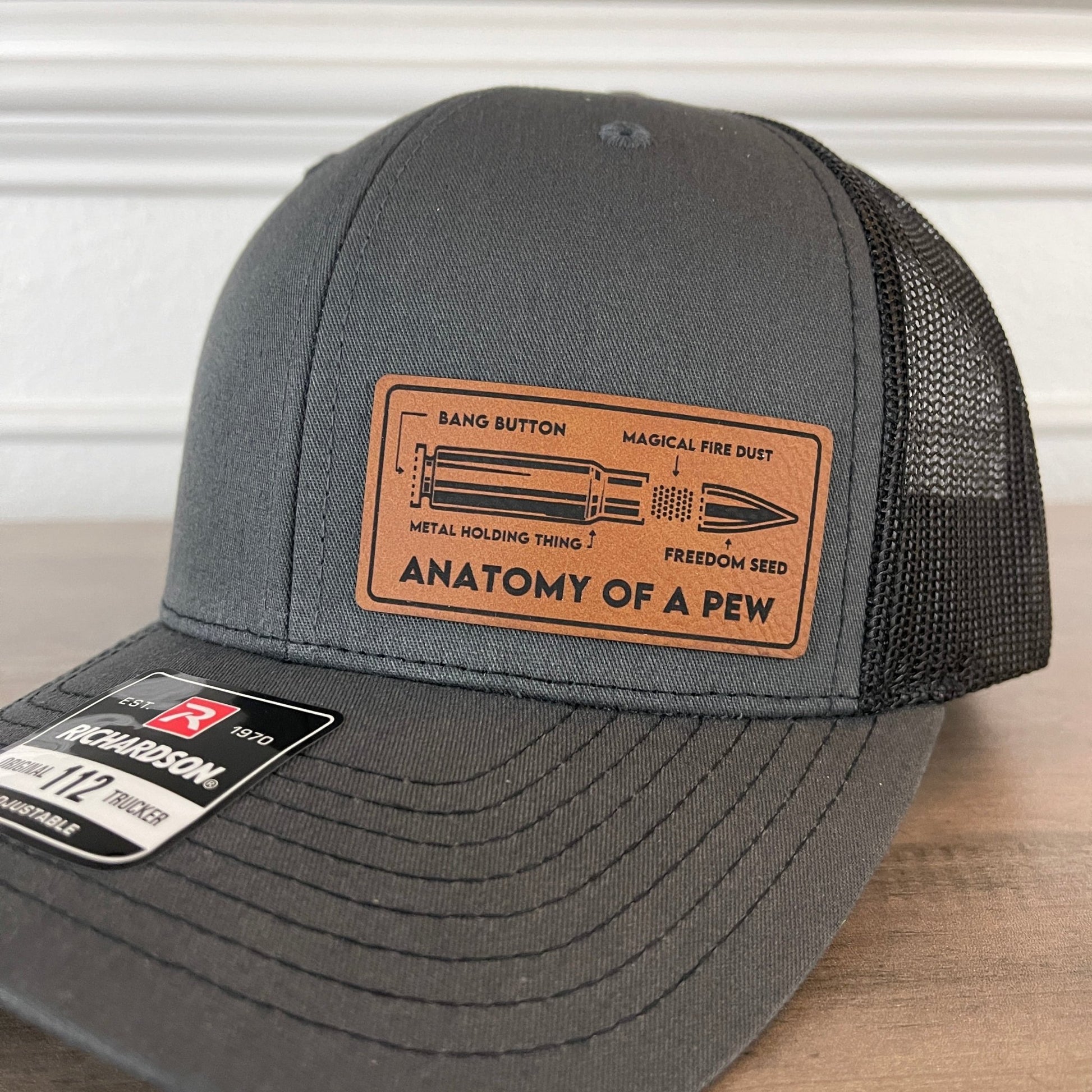 Anatomy Of A Pew 2A 2nd Amendment Leather Patch Hat Charcoal - Hollow Point Society - Patch Hat