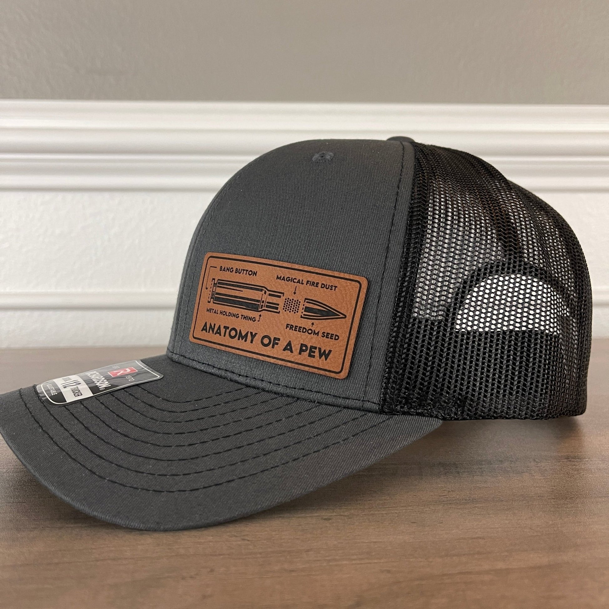 Anatomy Of A Pew 2A 2nd Amendment Leather Patch Hat Charcoal - Hollow Point Society - Patch Hat